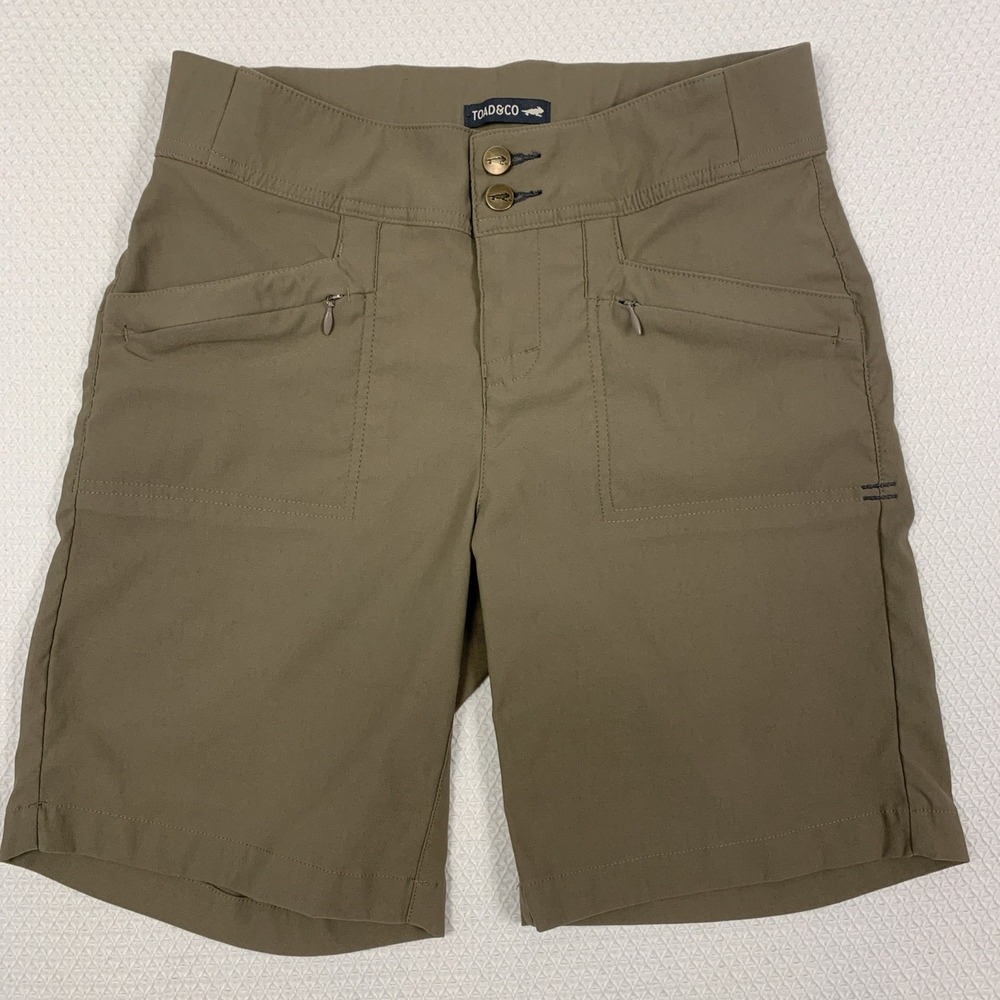 Toad & Co Flextime Bermuda Shorts Womens 4 Khaki Stretch Hiking Outdoor